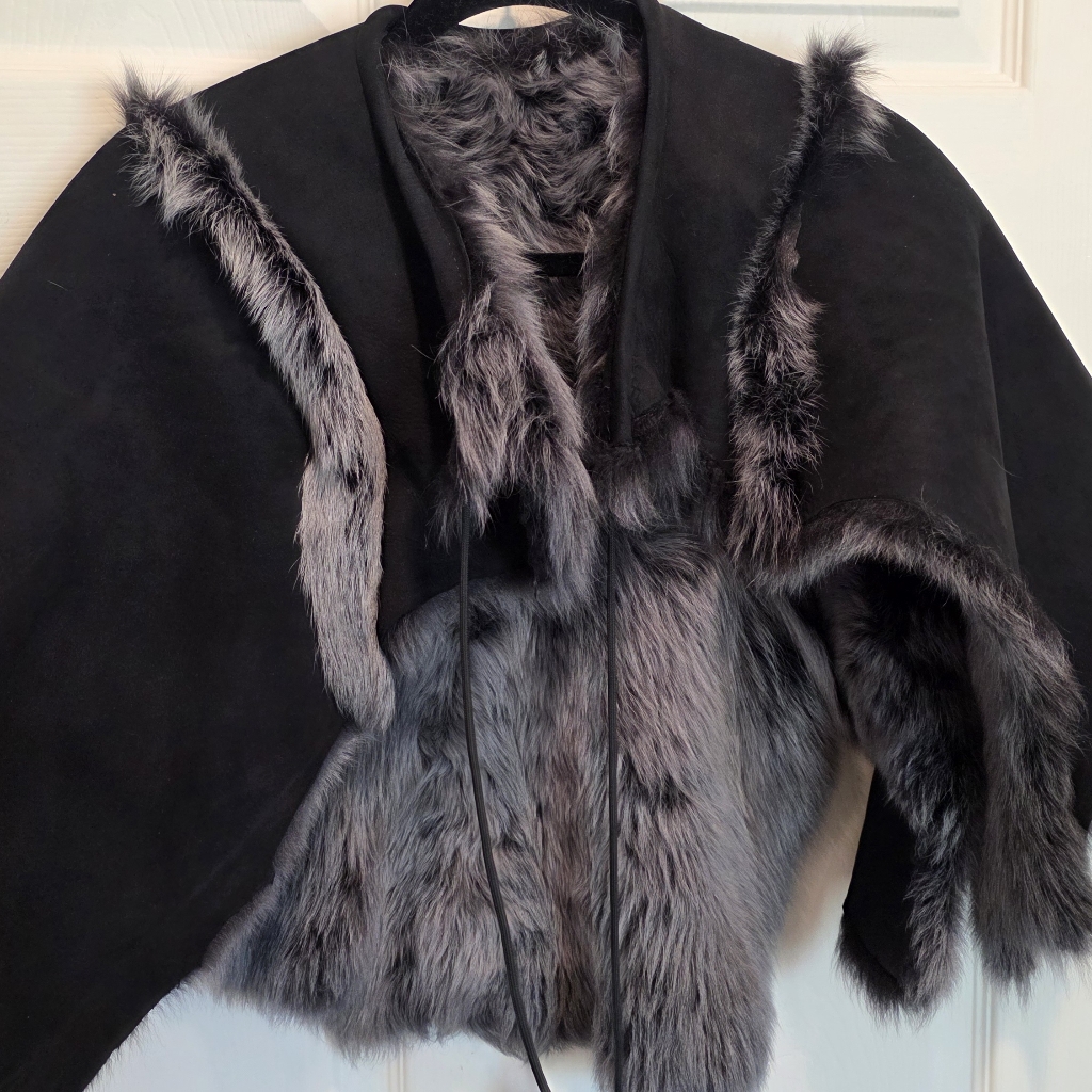 Handmade Reversible Leather & Shearling Capelet Or Mantle